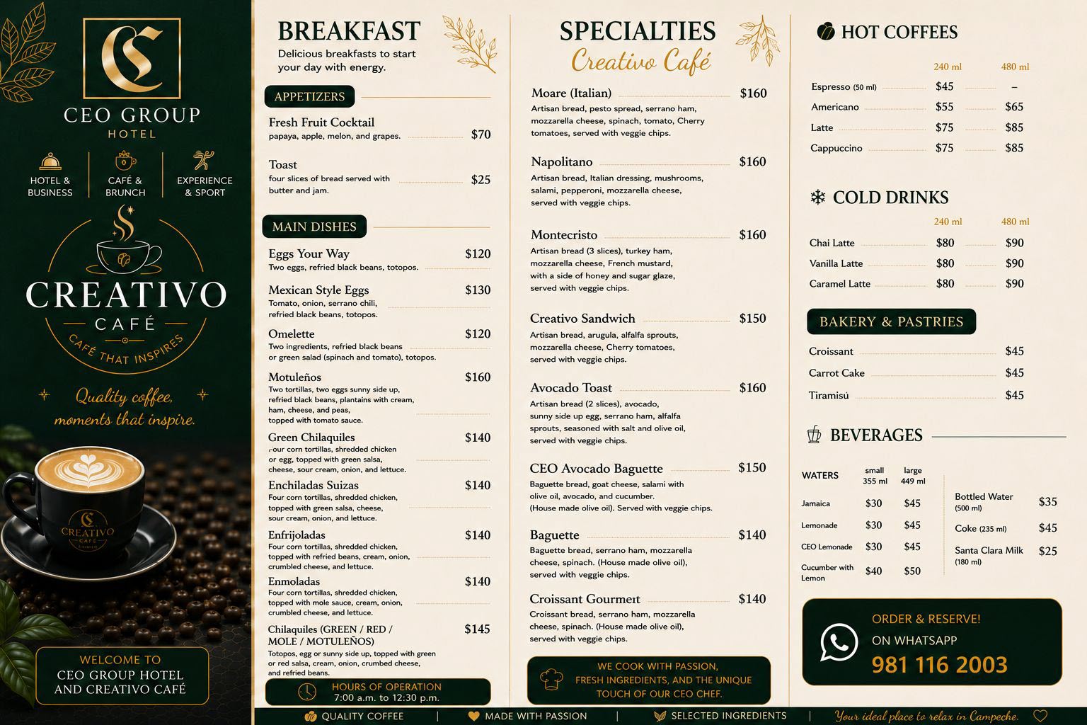 English Menu Creativo Café