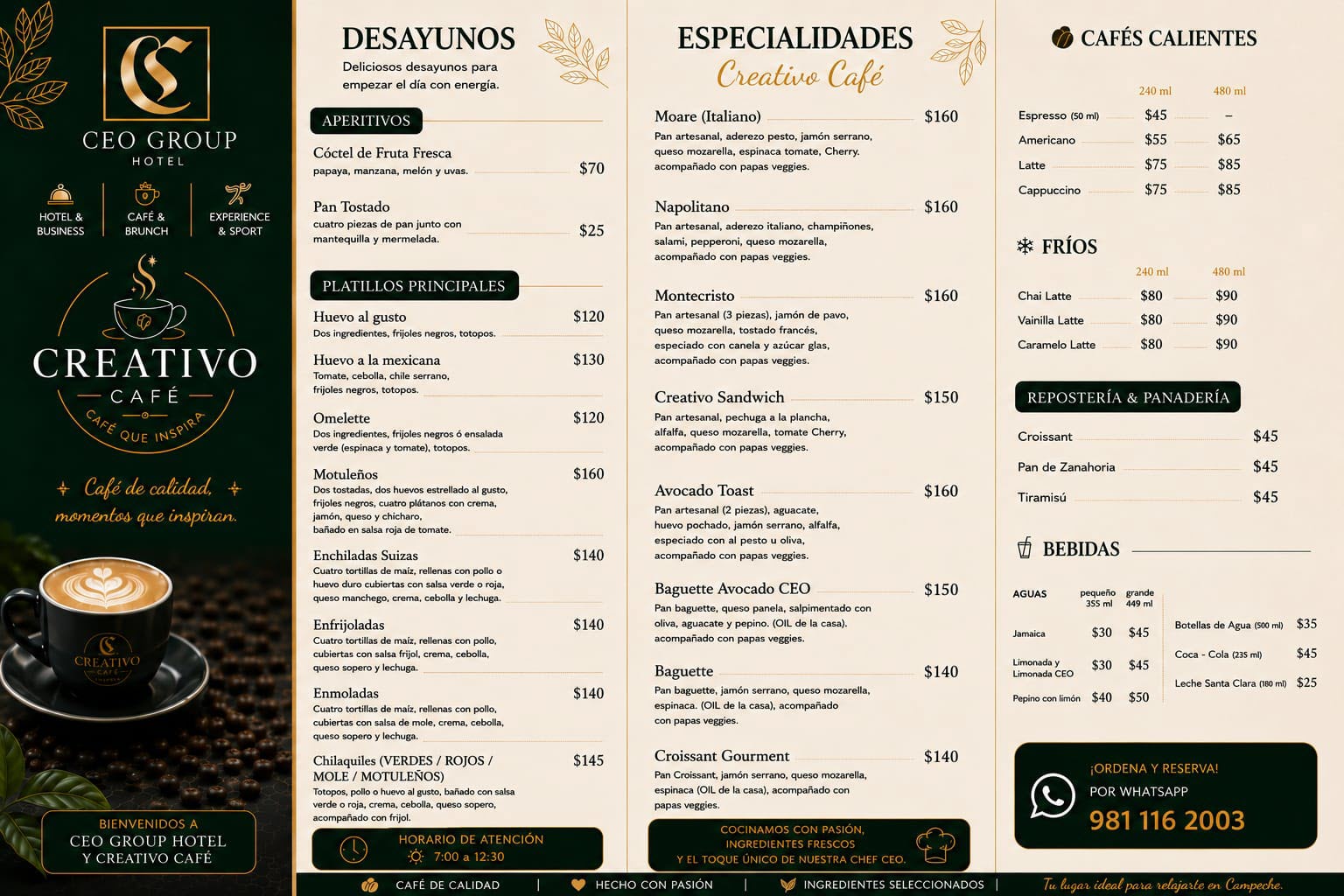 Menú en Español Creativo Café